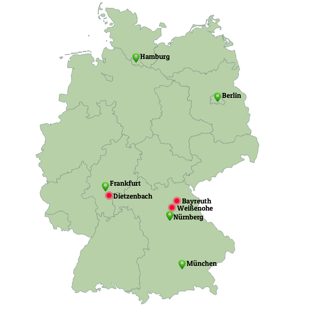 Deutschlandkarte mit Städten und Firmenstandorten